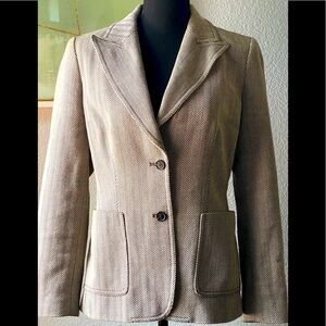 Michael Kors Classic Brown & Ivory Chevron Blazer, 6